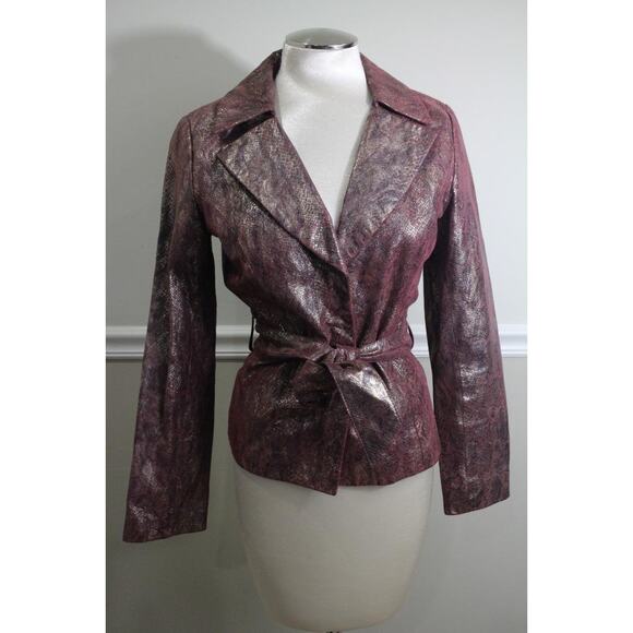 VAKKO SPORT Women's Plum Gold Python Print genuine leahter jacket SIZE M (co200 - Picture 1 of 1